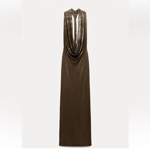 ZARA LONG FOIL HALTER DRESS